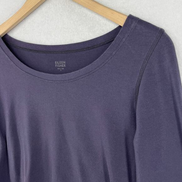 EILEEN FISHER Top S Organic Cotton Stretch Jersey Round Neck Long Sleeve Gray - Picture 6 of 14
